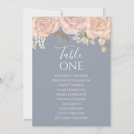 Elegant Bruiloft Bloemen Blauw Tafelnummer (Voorkant)