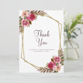 Elegant Bruiloft Bloemen Paarse Gouden Lijst Bedankkaart (Staand voorkant)