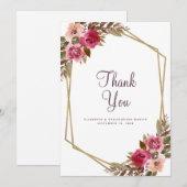 Elegant Bruiloft Bloemen Paarse Gouden Lijst Bedankkaart (Voorkant / Achterkant)