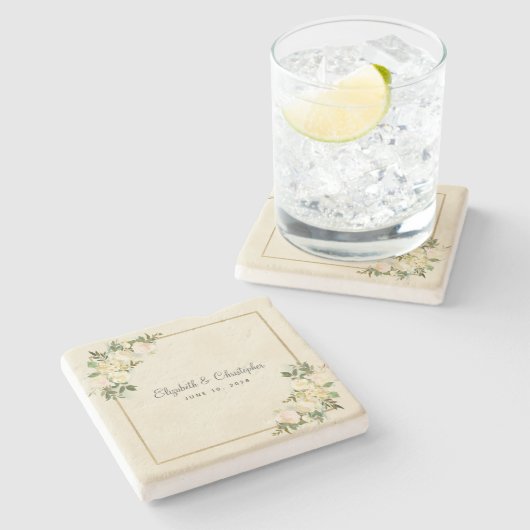 Elegant Bruiloft Bloemen Roos Metallic Goud Eiersc Stenen Onderzetter (Zijkant)