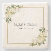 Elegant Bruiloft Bloemen Roos Metallic Goud Wit Stenen Onderzetter (Voorkant)