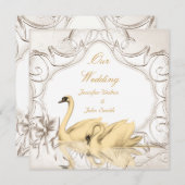 Elegant bruiloft crème Gold White swans Set Kaart (Voorkant / Achterkant)