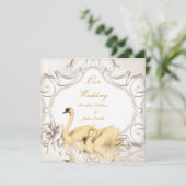 Elegant bruiloft crème Gold White swans Set Kaart (Staand voorkant)