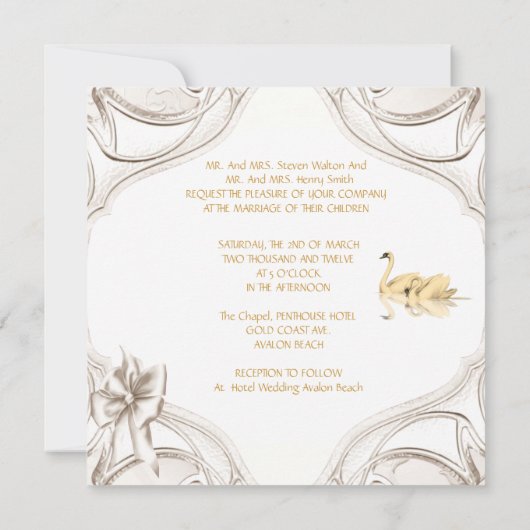 Elegant bruiloft crème Gold White swans Set Kaart (Achterkant)
