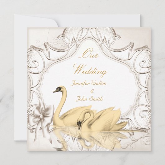 Elegant bruiloft crème Gold White swans Set Kaart (Voorkant)