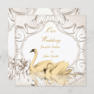 Elegant bruiloft crème Gold White swans Set Kaart