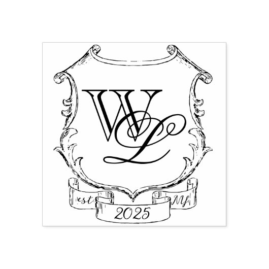 Elegant Bruiloft Crest Monogram Rubberstempel (Afrduk)