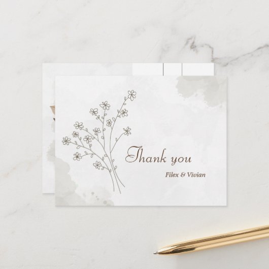 Elegant bruiloft Dank je wel Briefkaart (Voorkant / Achterkant in situ)