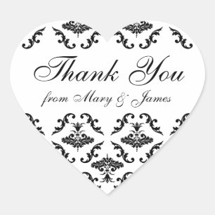Elegant Bruiloft "Dank u" Label Black Damask