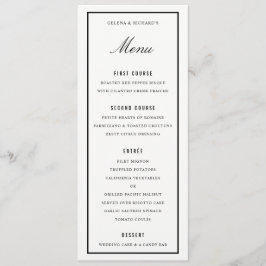 Elegant bruiloft diner zwart wit dikke rand menu