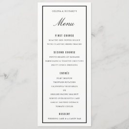 Elegant bruiloft diner zwart wit dikke rand menu