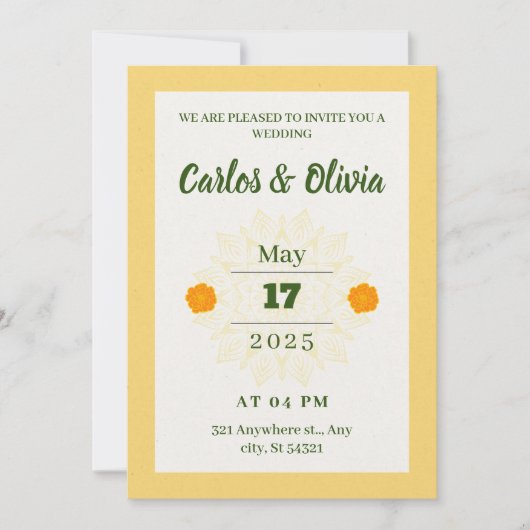 Elegant Bruiloft een gouden ontwerp sinaasappel bl Kaart (Voorkant)