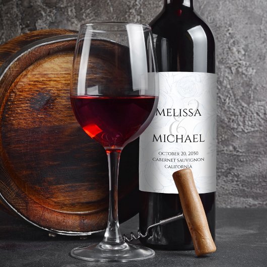 Elegant Bruiloft Eenvoudig Blauw Bloemen Groen Wijn Etiket