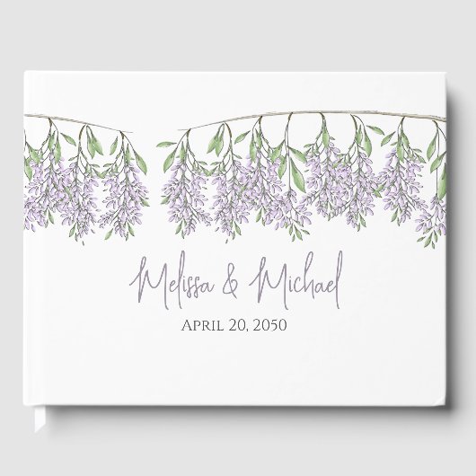 Elegant Bruiloft Eenvoudig Minimalistisch Lila Blo Gastenboek (Voorkant)