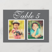 Elegant Bruiloft Foto Houtskool Grijs Tafelnummer (Achterkant)