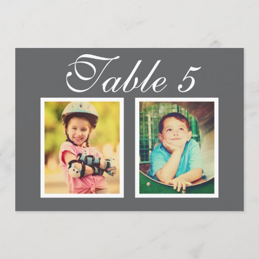 Elegant Bruiloft Foto Houtskool Grijs Tafelnummer (Achterkant)