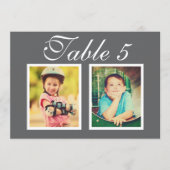 Elegant Bruiloft Foto Houtskool Grijs Tafelnummer (Voorkant)