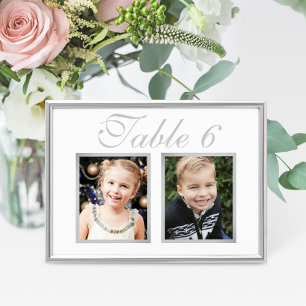 Elegant Bruiloft Foto Zilver Wit Tafelnummer