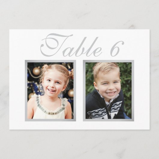 Elegant Bruiloft Foto Zilver Wit Tafelnummer (Achterkant)