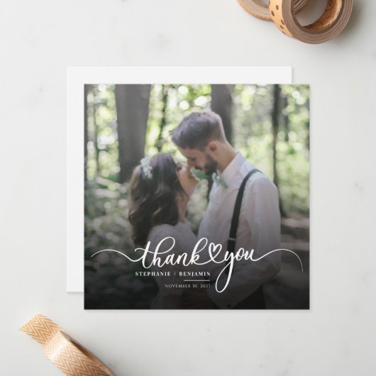 Elegant bruiloft fotoscript dank u notitiekaartje (Voorkant / Achterkant in situ)