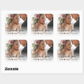 Elegant bruiloft fotoscript hart dank u vierkante sticker (Vel)