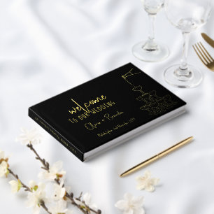 Elegant Bruiloft Gast Boek Champagne toren zwart