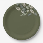 Elegant bruiloft gebladerte gedempt groen papieren bordje (Voorkant)