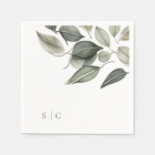 Elegant bruiloft gebladerte gedempt groen servet (Voorkant)