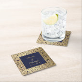 Elegant Bruiloft Goud Navy Blauw  Wilde Rozen Kartonnen Onderzetters (Insitu)