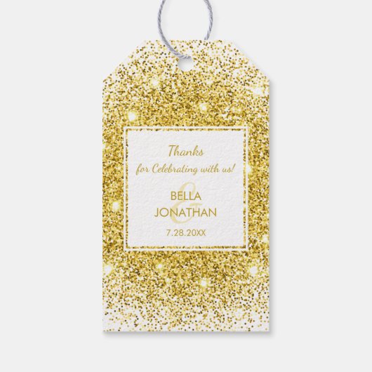 Elegant Bruiloft Gouden Confetti Dank u Favor Cadeaulabel (Achterkant)
