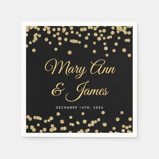 Elegant Bruiloft Gouden Faux Glitter Confetti Zwar Servetten (Voorkant)