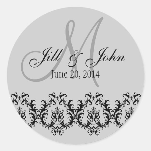 Elegant Bruiloft Grijs Monogram Save the Date Ronde Sticker (Voorkant)