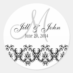 Elegant Bruiloft Grijs Monogram Save the Date Ronde Sticker