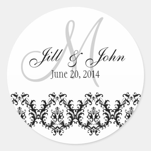Elegant Bruiloft Grijs Monogram Save the Date Ronde Sticker (Voorkant)