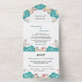 Elegant Bruiloft Groen Beige Rozen Bloemen All In One Uitnodiging (Binnen)