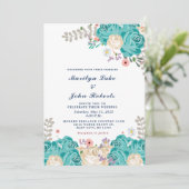 Elegant Bruiloft Groen Beige Rozen Bloemen Kaart (Staand voorkant)