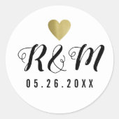 Elegant Bruiloft handgeschreven monogram zwart/wit Ronde Sticker (Voorkant)