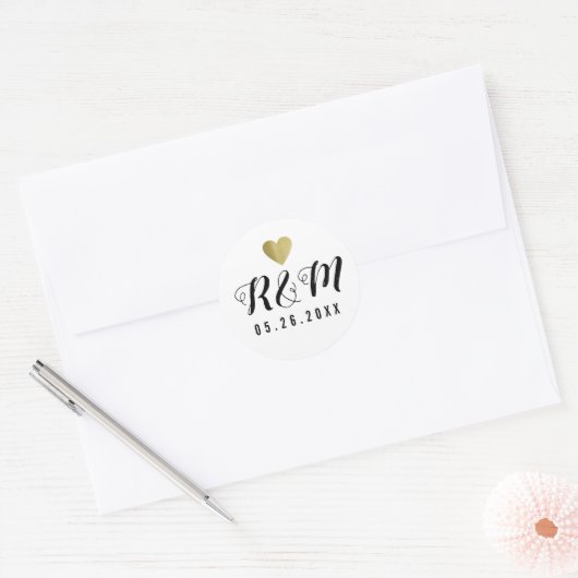 Elegant Bruiloft handgeschreven monogram zwart/wit Ronde Sticker (Envelop)