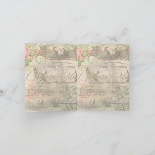 Elegant Bruiloft  Huwelijk Antiek Vintage Bedankkaart (Binnen)