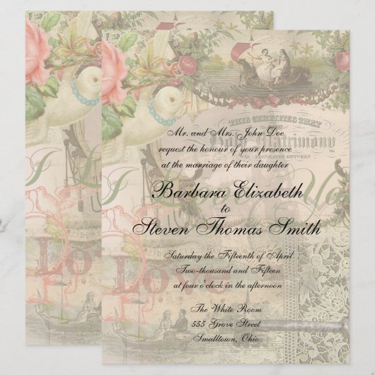 Elegant Bruiloft Huwelijk Antiek Vintage Kaart (Voorkant / Achterkant)