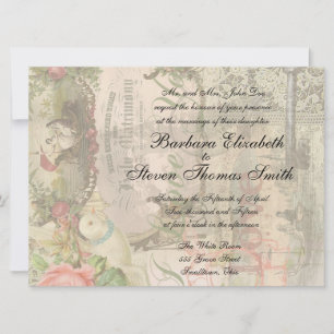 Elegant Bruiloft Huwelijk Antiek Vintage Kaart