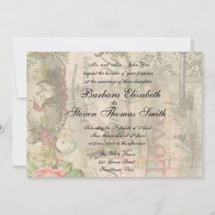 Elegant Bruiloft  Huwelijk Antiek Vintage Kaart