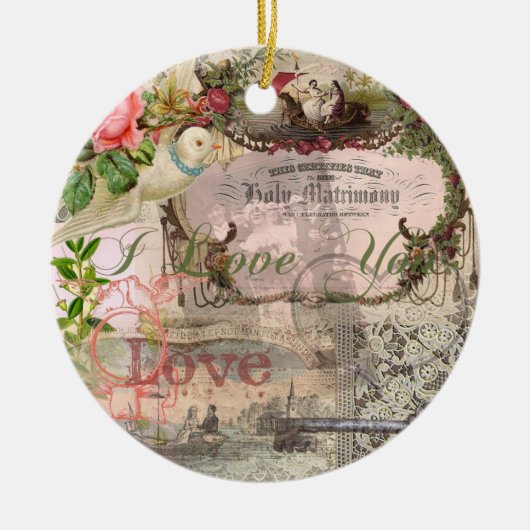 Elegant Bruiloft Huwelijk Antiek Vintage Keramisch Ornament (Voorkant)