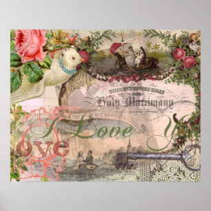 Elegant Bruiloft  Huwelijk Antiek Vintage Poster