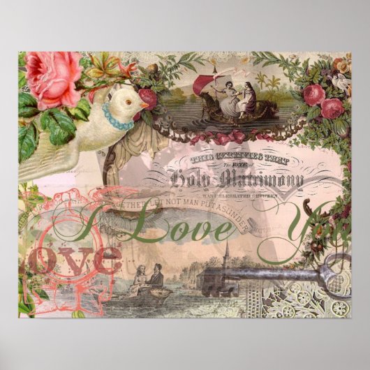 Elegant Bruiloft  Huwelijk Antiek Vintage Poster (Voorkant)