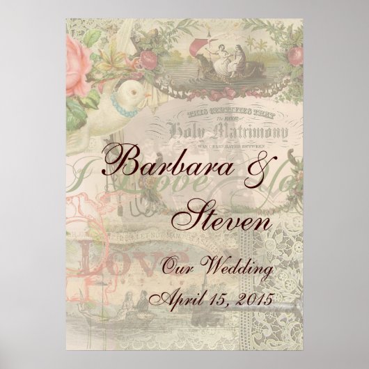 Elegant Bruiloft Huwelijk Antiek Vintage Poster (Voorkant)