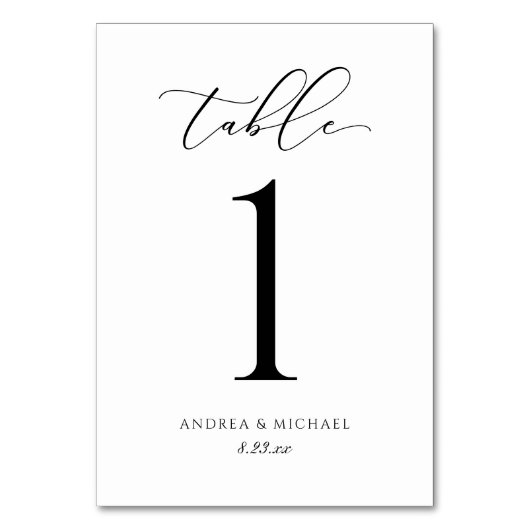 Elegant Bruiloft Kalligrafie Script Tafelnummer (Voorkant)