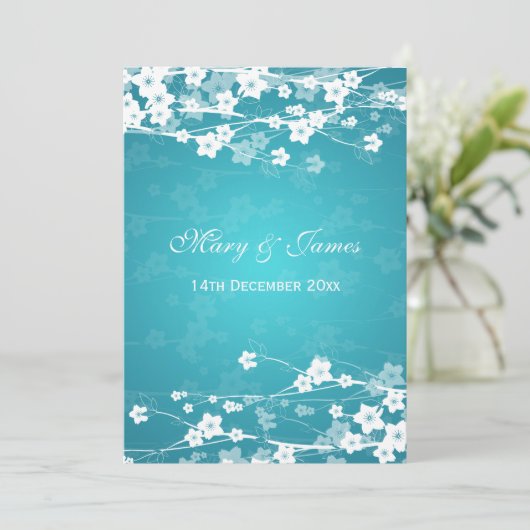 Elegant Bruiloft Kersenbloesem Blauw Kaart (Staand voorkant)