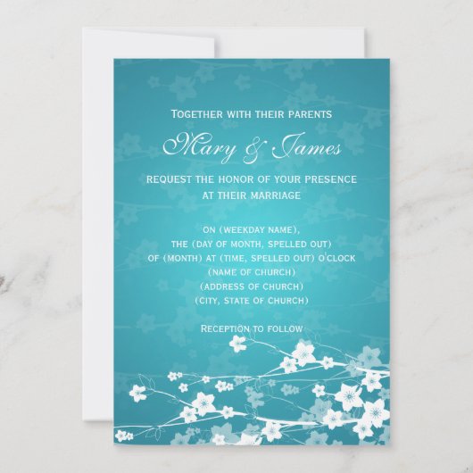 Elegant Bruiloft Kersenbloesem Blauw Kaart (Achterkant)