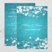 Elegant Bruiloft Kersenbloesem Blauw Kaart (Voorkant / Achterkant)